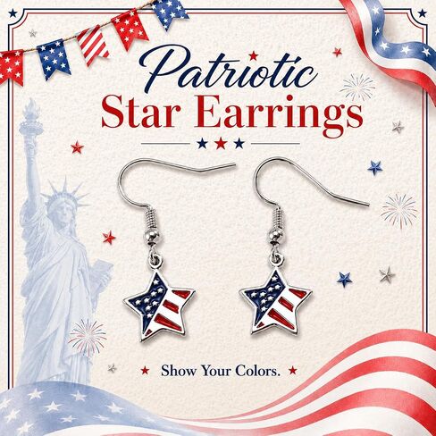 4th of July Earrings for Women- Patriotic Red White and Blue American Flag Star Dangle Jewelry, Fourth of July Outfits Accessories Gifts in Saudi Arabia