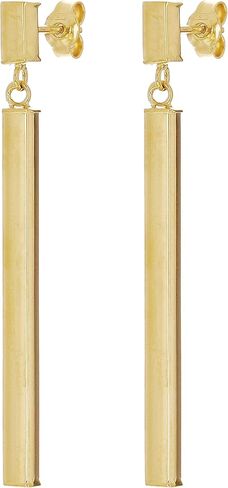 Italian 14k Yellow Gold Square Vertical Bar Dangle Drop Earrings 1.8" 2.1 grams in Saudi Arabia