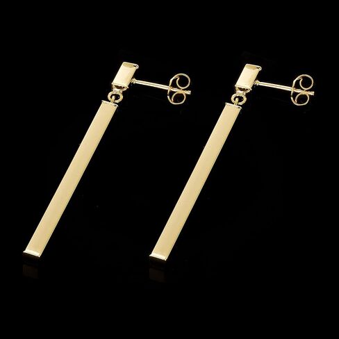 Italian 14k Yellow Gold Square Vertical Bar Dangle Drop Earrings 1.8" 2.1 grams in Saudi Arabia