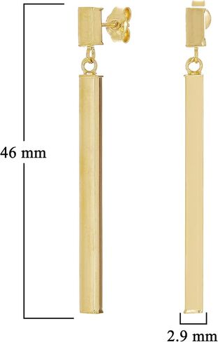 Italian 14k Yellow Gold Square Vertical Bar Dangle Drop Earrings 1.8" 2.1 grams in Saudi Arabia