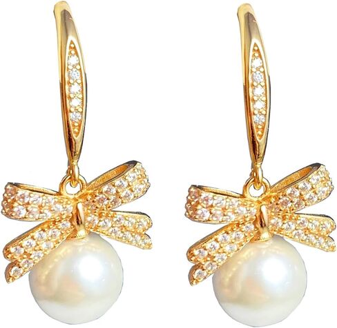 14K Gold Plated Pearl Dangle Earrings for Women - White Pearl Drop Infinity Design Hypoallergenic Jewelry Gift Set in Saudi Arabia