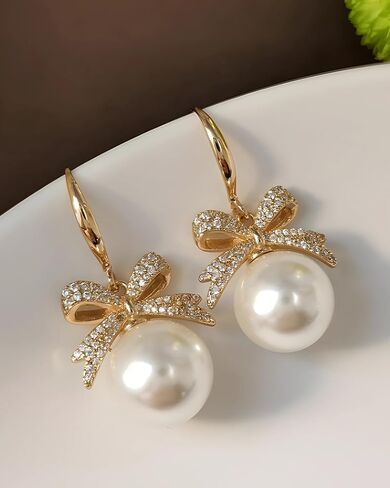 14K Gold Plated Pearl Dangle Earrings for Women - White Pearl Drop Infinity Design Hypoallergenic Jewelry Gift Set in Saudi Arabia