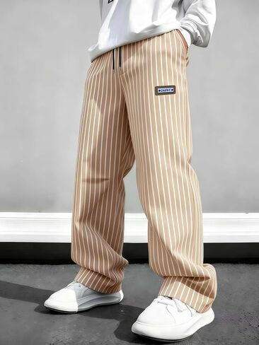 Men's Stylish Striped Dress Pants Casual Baggy Straight Leg Suits Pants Wide Leg Loose Fit Trousers in Kuwait