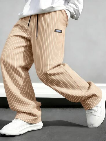 Men's Stylish Striped Dress Pants Casual Baggy Straight Leg Suits Pants Wide Leg Loose Fit Trousers in Kuwait