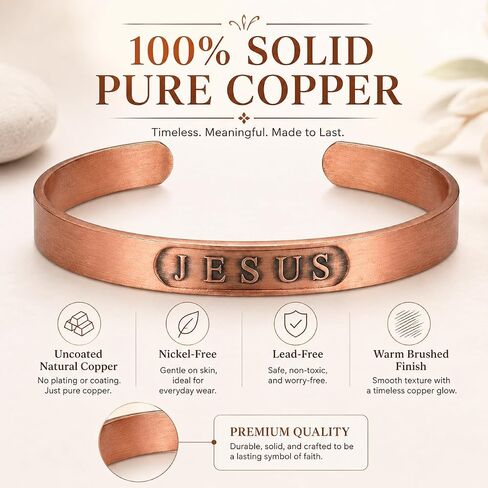 Pure Copper Bracelet for Men & Women, JESUS Engraved Adjustable Open Bangle, Uncoated Hammered Christian Jewelry Gift in Saudi Arabia