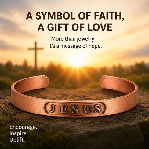 Pure Copper Bracelet for Men & Women, JESUS Engraved Adjustable Open Bangle, Uncoated Hammered Christian Jewelry Gift in Saudi Arabia