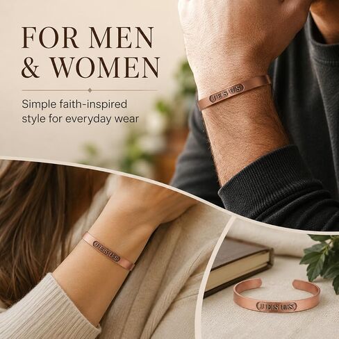 Pure Copper Bracelet for Men & Women, JESUS Engraved Adjustable Open Bangle, Uncoated Hammered Christian Jewelry Gift in Saudi Arabia