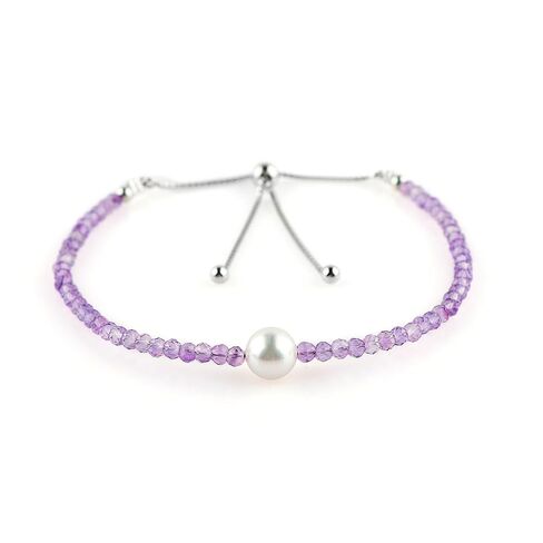 CRYSTALIS Natural Amethyst Beads Slider Bracelet with Elegant Pearl, High Grade Beaded Crystals, Chakra Healing Gemstone, Gift Giving Women Jewelry, 925 Sterling Silver Slider 10 inch in Saudi Arabia