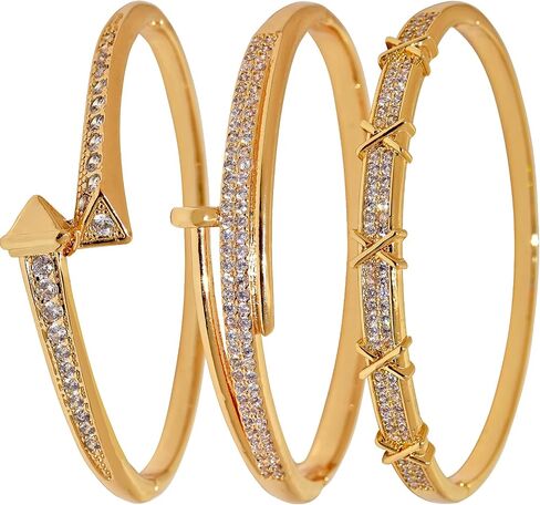3PCS Gold Bangle Bracelet Set for Women, Copper Inlaid with 3A Zircon, Stackable Trendy Jewelry, 2.4 Inch, Great Gift for Her Girlfriend Wife Mom Sister Lover on Birthday Christmas Valentine's Day Mother's Day in Saudi Arabia