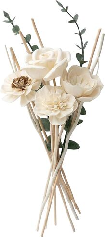 Flower Reed Diffuser Sticks Set of 12, Handmade Sola Wood Flowers with Faux Eucalyptus Stems, Reed Diffuser Sticks for Home Fragrance, Bathroom Aromatherapy & Decoration in Saudi Arabia