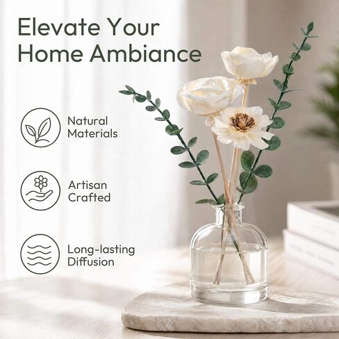 Flower Reed Diffuser Sticks Set of 12, Handmade Sola Wood Flowers with Faux Eucalyptus Stems, Reed Diffuser Sticks for Home Fragrance, Bathroom Aromatherapy & Decoration in Saudi Arabia