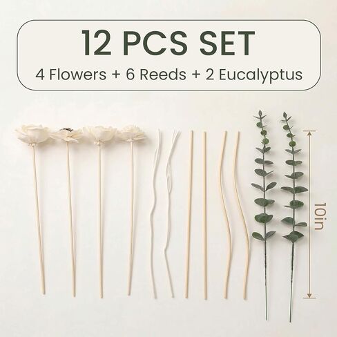 Flower Reed Diffuser Sticks Set of 12, Handmade Sola Wood Flowers with Faux Eucalyptus Stems, Reed Diffuser Sticks for Home Fragrance, Bathroom Aromatherapy & Decoration in Saudi Arabia