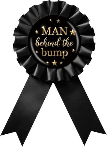 Man Behind The Bump Tinplate Badge Pin, Black Rosette Daddy to Be Award Ribbon Button, Funny Dad to Be Brooch Pin for Gender Reveal/Baby Shower Party Decoration in Saudi Arabia