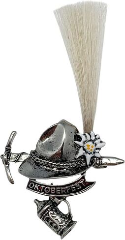 Essence of Europe Gifts Alpine German Hat Pin with Small Gamsbart Brush – Oktoberfest Costume Accessory for Men – Traditional Bavarian Hat Pins with Oktoberfest Banner By Oktoberfest Haus in Saudi Arabia
