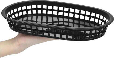 200 Fast Food Baskets 10.5 x 7 Inch Restaurant Tray Black Plastic Serving Baskets for Deli Serving, Chicken, Burgers, Picnics, Parties in Kuwait
