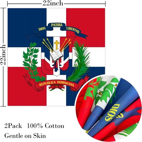 WEITBF 2 Pack Dominican Republic Flag Bandana Dominican Scarf Bandanas Headband - 100% Cotton, 22 x 22 inch in Kuwait
