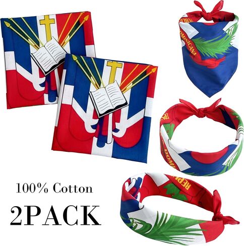 WEITBF 2 Pack Dominican Republic Flag Bandana Dominican Scarf Bandanas Headband - 100% Cotton, 22 x 22 inch in Kuwait