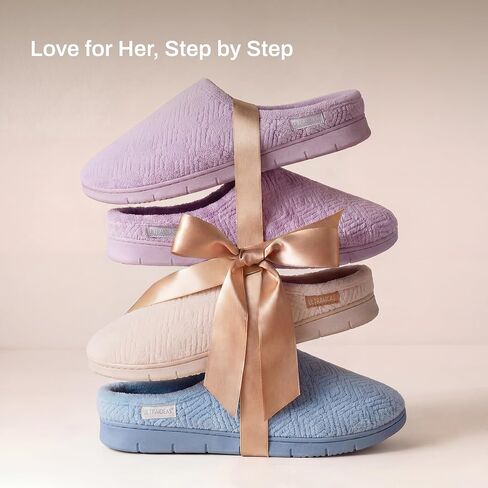 ULTRAIDEAS House Slippers for Women Cozy and Lightweight House Shoes Warm Memory Foam Bedroom Slippers Jacquard Coral Fleece Ladies House Slippers with Anti-Skid Rubber Sole Shoes for Indoor Outdoor in Saudi Arabia
