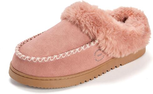 Dearfoams Women's House Slipper Memory Foam Fuzzy Suede Clog - Blaine Furry Cuff Indoor Shoes in Kuwait