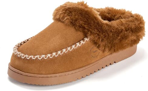 Dearfoams Women's House Slipper Memory Foam Fuzzy Suede Clog - Blaine Furry Cuff Indoor Shoes in Kuwait