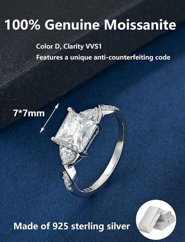 Princess Cut Moissanite Engagement Ring For Women,3 Stone Sterling Silver Ring D Color Vvs1 Wedding Anniversary Valentines Gift in Saudi Arabia