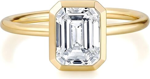 Moissanite Engagement Rings for Women, 14k Gold Emerald Cut Bezel Solitaire Travel Wedding Ring (2cttw, D Color, VVS1 Clarity, 3EX Cut) in Saudi Arabia
