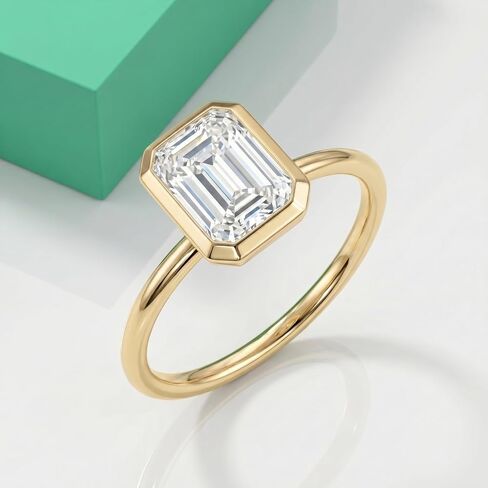 Moissanite Engagement Rings for Women, 14k Gold Emerald Cut Bezel Solitaire Travel Wedding Ring (2cttw, D Color, VVS1 Clarity, 3EX Cut) in Saudi Arabia