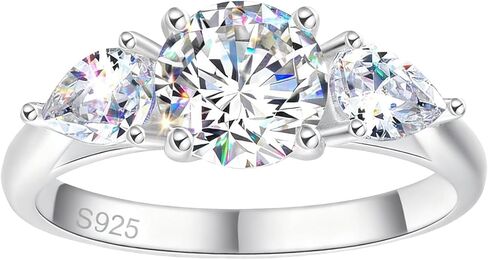 Jeulia Classic 1 Carat 3-Stone Moissanite Ring for Women | Round Cut Engagement & Promise Ring for Her | 925 Silver 14K White Plated, GRA Certified in Kuwait