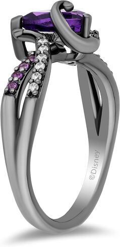 Jewelili Enchanted Disney Fine Jewelry Black Rhodium over Sterling Silver with 1/10 CTTW Diamond and Amethyst Ursula Ring in Kuwait
