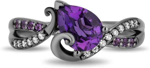 Jewelili Enchanted Disney Fine Jewelry Black Rhodium over Sterling Silver with 1/10 CTTW Diamond and Amethyst Ursula Ring in Kuwait