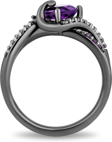 Jewelili Enchanted Disney Fine Jewelry Black Rhodium over Sterling Silver with 1/10 CTTW Diamond and Amethyst Ursula Ring in Kuwait