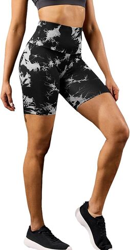 Super Soft High Waisted Tie Dye Print Sport Biker Shorts for Women, No See Through Workout Running Yoga in Kuwait