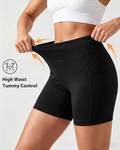 JZCreater Women's Biker Shorts with Pocket, 5 Inch High Waisted Tummy Control Spandex Yoga Running Workout Shorts in Saudi Arabia