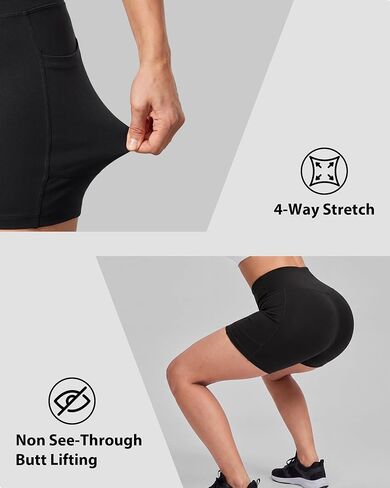 JZCreater Women's Biker Shorts with Pocket, 5 Inch High Waisted Tummy Control Spandex Yoga Running Workout Shorts in Saudi Arabia