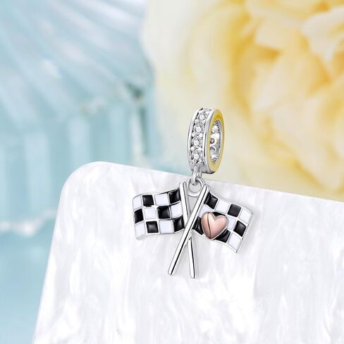 Racing Charms 925 Sterling Silver Checkered Flag Charm for Bracelets Race Car Jewelry Gifts for Racing Fans in Saudi Arabia