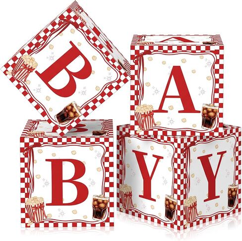 4 Pack She's Ready to Pop Baby Shower Box with Letters Soda Pop Themed Birthday Party Decoration Red Baby Shower Decoration Cola Print Centerpiece Decor for Birthday Party Gender Reveal Decorations in Kuwait
