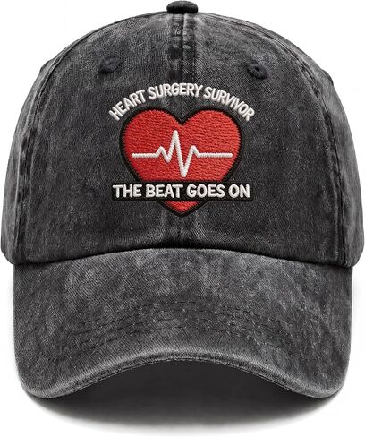 Heart Surgery Survivor Recovery Gifts for Men Women-The Beat Goes On Trendy Embroidered Washed Baseball Cap,Black in Saudi Arabia