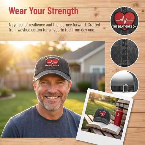 Heart Surgery Survivor Recovery Gifts for Men Women-The Beat Goes On Trendy Embroidered Washed Baseball Cap,Black in Saudi Arabia