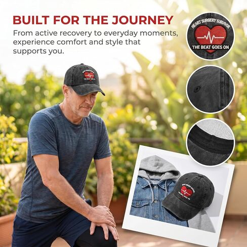 Heart Surgery Survivor Recovery Gifts for Men Women-The Beat Goes On Trendy Embroidered Washed Baseball Cap,Black in Saudi Arabia