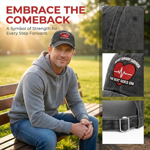 Heart Surgery Survivor Recovery Gifts for Men Women-The Beat Goes On Trendy Embroidered Washed Baseball Cap,Black in Saudi Arabia