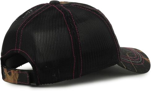 قبعة Realtree Pink Logo Camo Trucker - قبعة صيد بيسبول للسيدات، شبكة خلفية، حزام قابل للتعديل، مقاس واحد in Kuwait