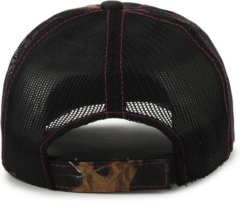 قبعة Realtree Pink Logo Camo Trucker - قبعة صيد بيسبول للسيدات، شبكة خلفية، حزام قابل للتعديل، مقاس واحد in Kuwait
