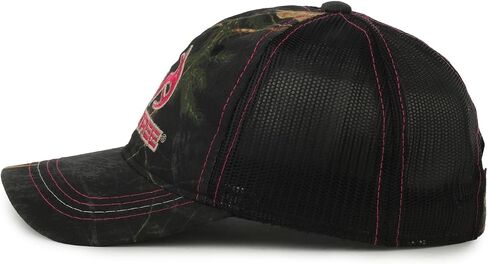 قبعة Realtree Pink Logo Camo Trucker - قبعة صيد بيسبول للسيدات، شبكة خلفية، حزام قابل للتعديل، مقاس واحد in Kuwait