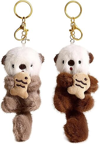 2pcs Cute Otter Keychain, Cute Keychain, Stuffed Animal Bag Charm, Soft Plush Pendant for Backpack, Keys, Wallet in Saudi Arabia