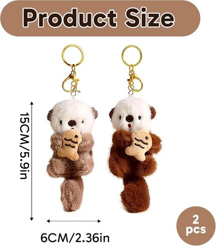 2pcs Cute Otter Keychain, Cute Keychain, Stuffed Animal Bag Charm, Soft Plush Pendant for Backpack, Keys, Wallet in Saudi Arabia
