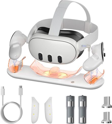 Charging Kit for Meta Quest 2, AOJAKI VR Charging Kit for Charging Oculus Quest 2, Charging Station with 2 Rechargeable Batteries, 6ft USB-C Charger and Cable, 4Pcs Thumb Grip Caps in Kuwait
