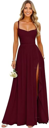 Chiffon Bridesmaid Dresses for Women Ruffle Wedding Dress Long Formal Evening Gown with Slit in Saudi Arabia