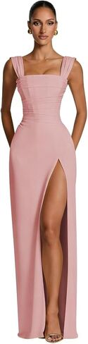 Chiffon Pleated Bridesmaid Dresses for Women Spaghetti Strap Mermaid Formal Evening Gown with Slit in Saudi Arabia