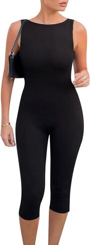 Active Jumpsuit for Women Solid Color Sleeveless Backless Rompers Casual Workout Clothes in Saudi Arabia