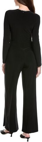 Joseph Ribkoff Womens Faux-Leather Trim Overlay Jumpsuit, 12, Black in Saudi Arabia